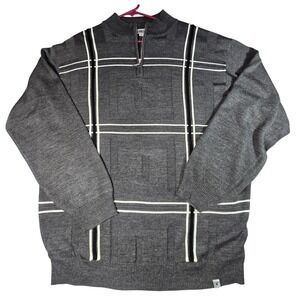 Stacy Adams Mens 2XLT Grey Geometric Grid Quarter Zip Mock Neck Sweater Pullover